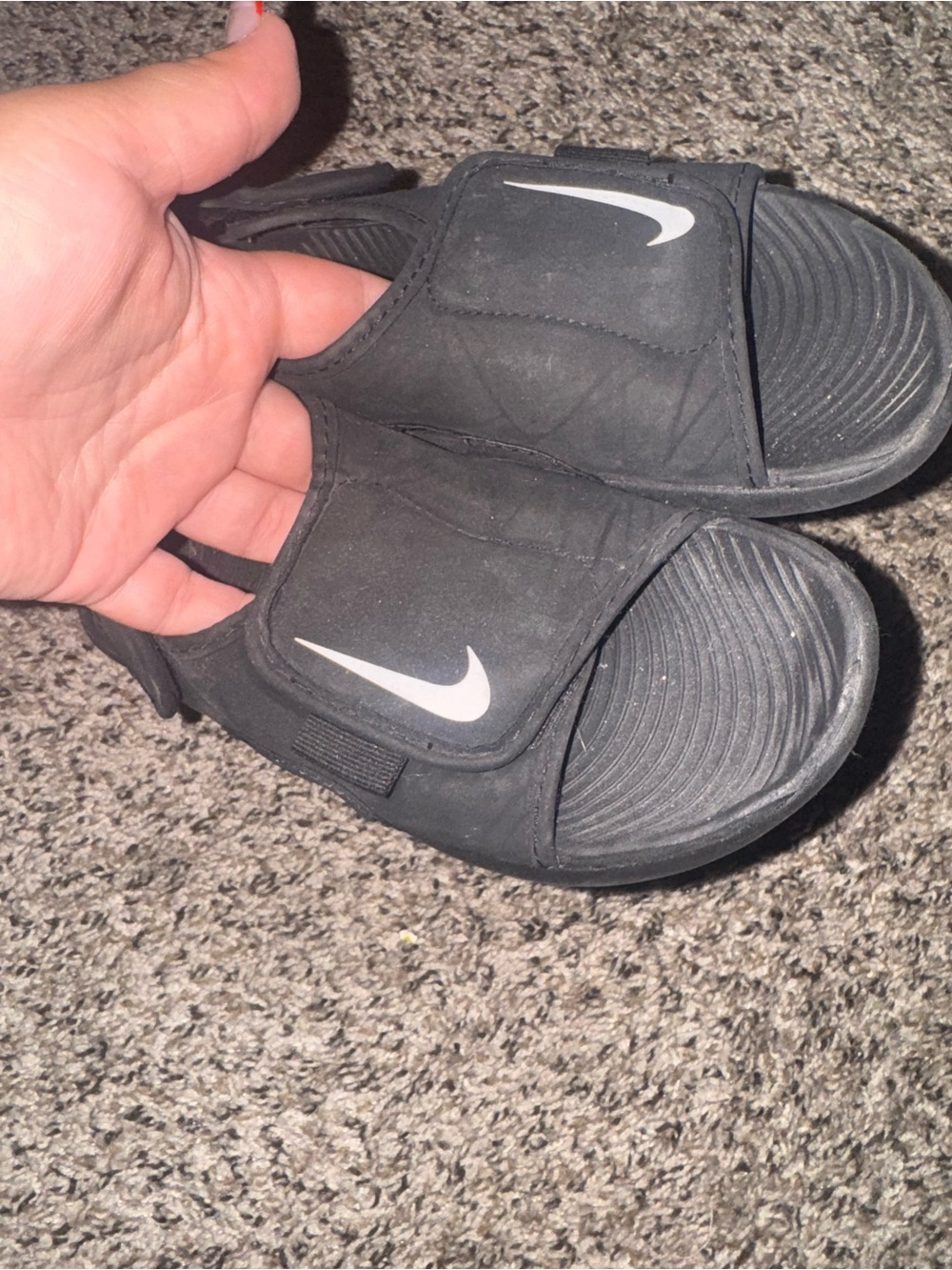 Nike Black Slide Sandals with White Swoosh Accent